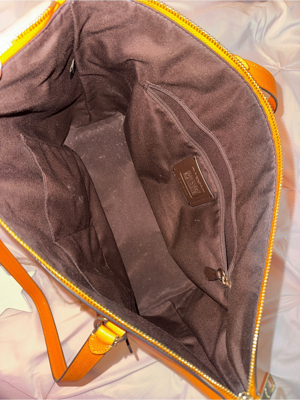 Coach Bright Orange Saffiano Leather Tote with Exterior Zip Pocket - Picture 2 of 2